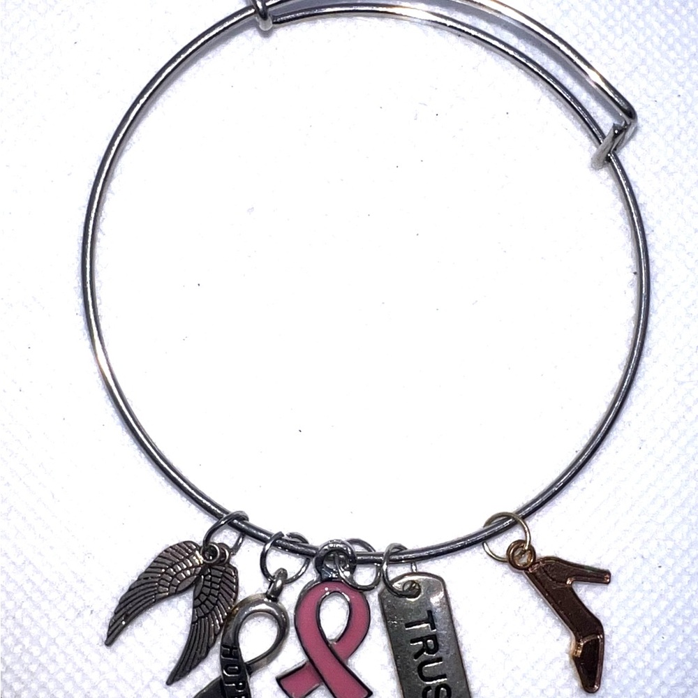 Silver Charm Bracelet with‎ Pink Ribbon